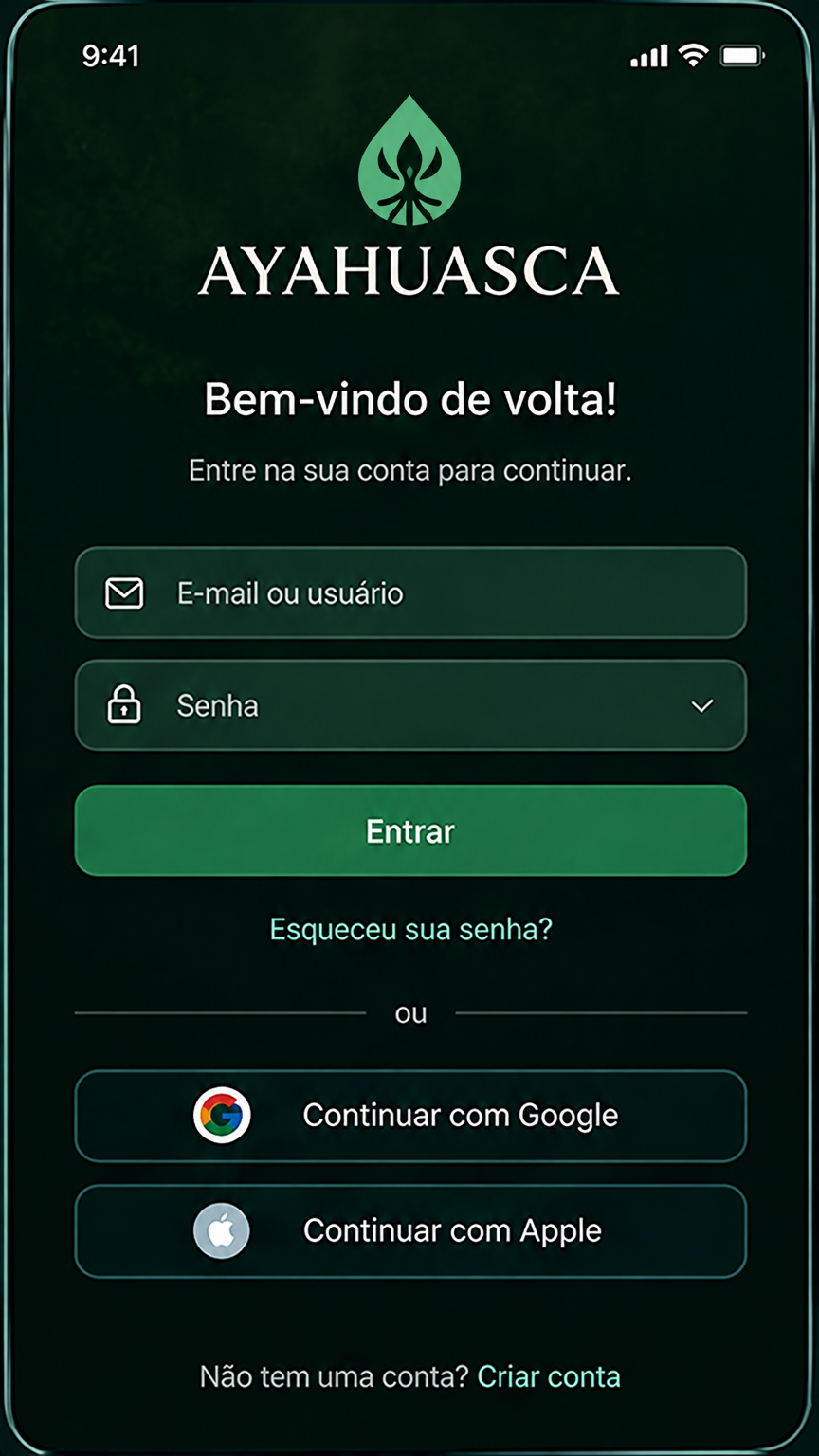 Tela de login e cadastro